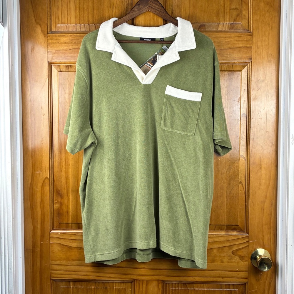 Murano Slim Fit Terry Cloth Polo Shirt XXL Green Crocodile World Bandana NWT